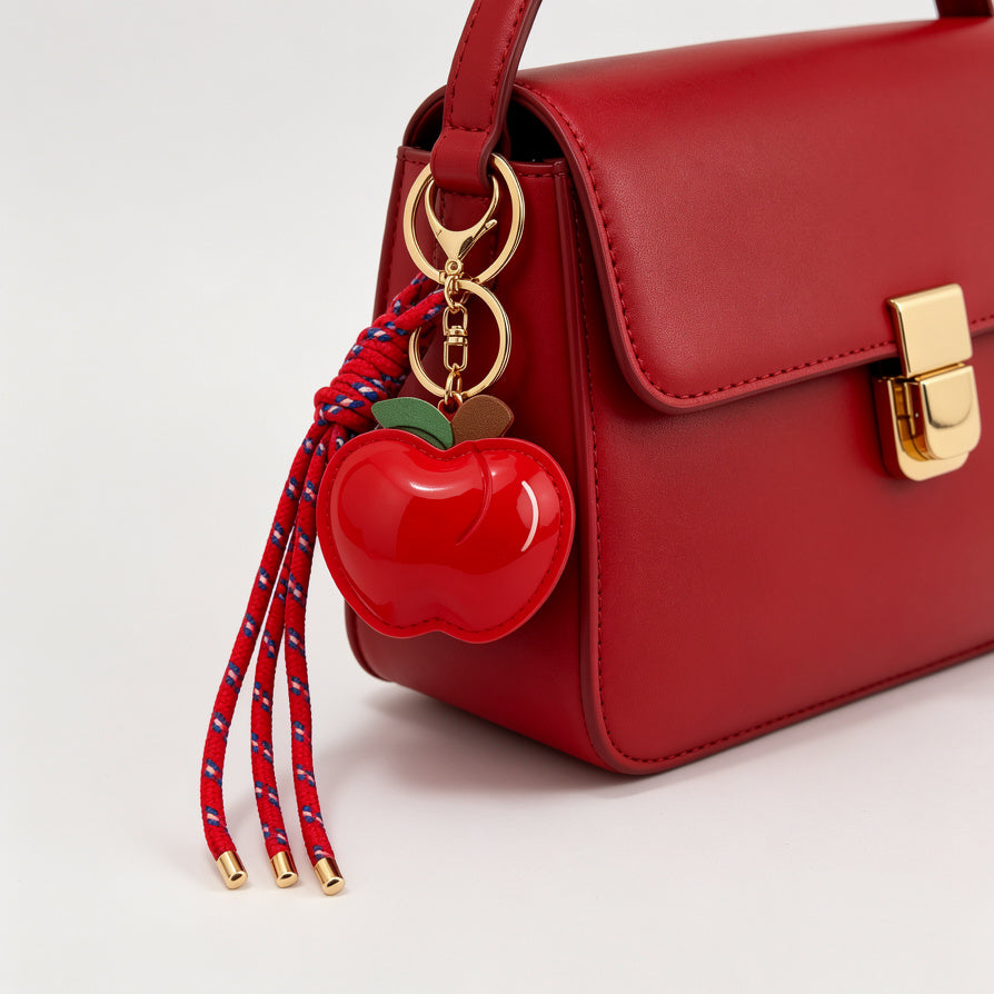 Llavero de Manzana de Cuero Sintético | Llavero Colgante de Fruta con Cuerda Trenzada | Llavero de Moda para Llaveros y Bolsos | Mayoreo Disponible|JI JOYA