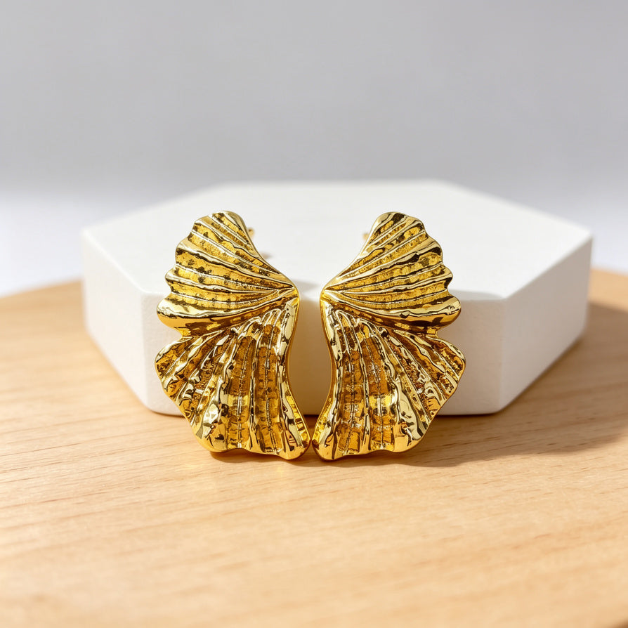 Pendientes de Hoja de Ginkgo Metálicos al Por Mayor | Diseño Texturizado Minimalista, Plata y Dorado|JI JOYA