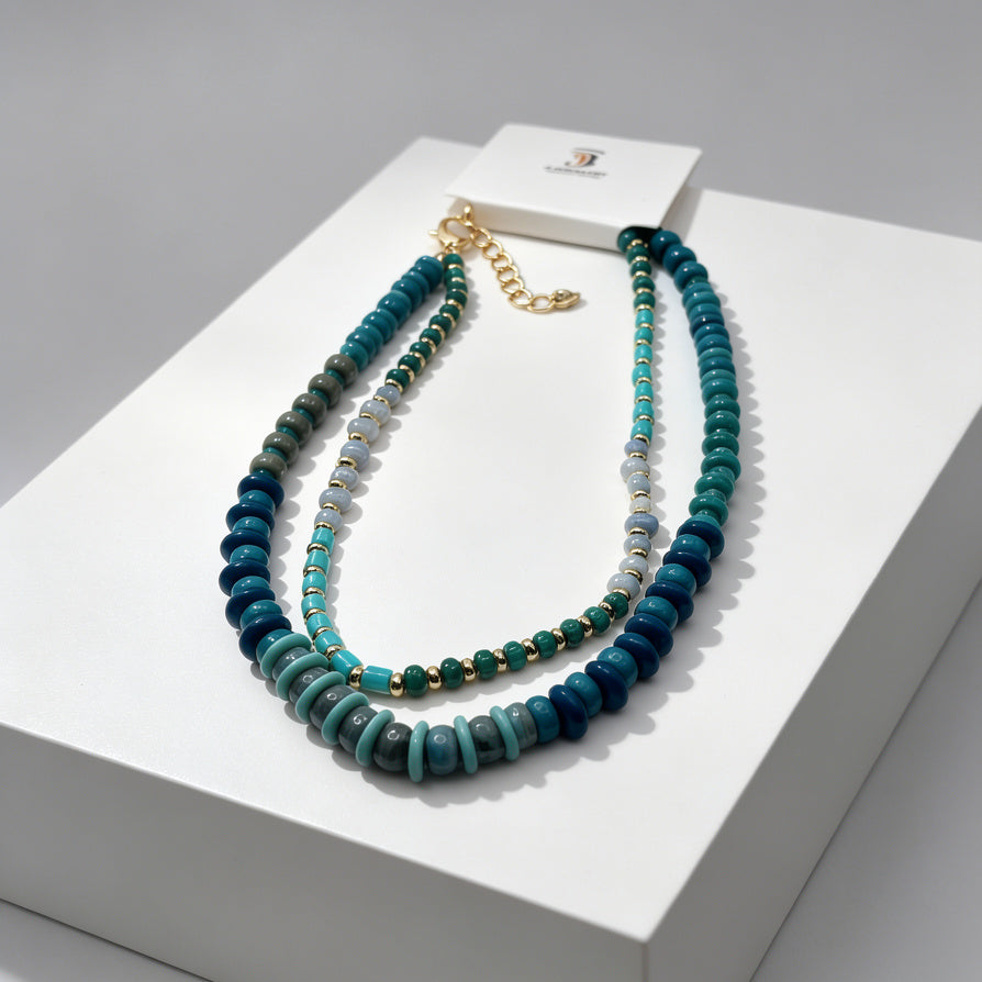 JI JOYA VENTA AL POR MAYORCollar de Cuentas Doble Capa - 6 Colores Disponibles | Joyería de Moda Mayorista para Mujer, Resistente a la Descoloración, Cadena Ajustable