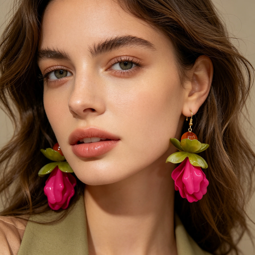 Pendientes Florales Resina Coloridos, Bisutería Mayorista para Mujer, Diseño Bohemio Elegante|JI JOYA