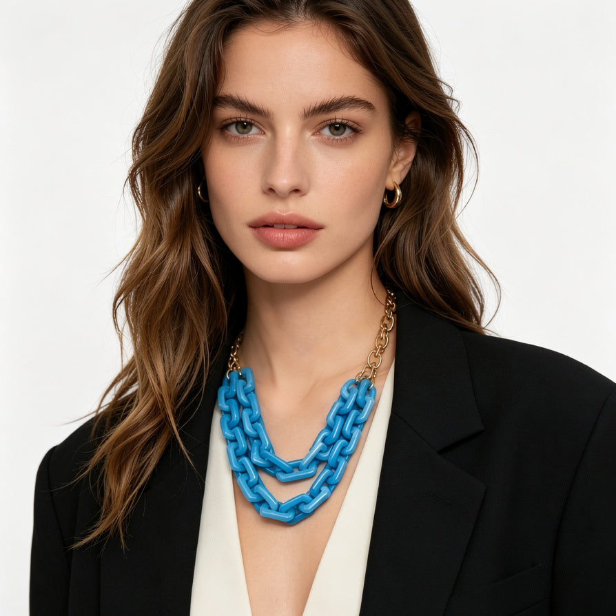 Collar de Cadena de Resina Gruesa al Por Mayor | Diseño Doble Capa, Ajustable, Joyería de Moda para Mujer|JI JOYA