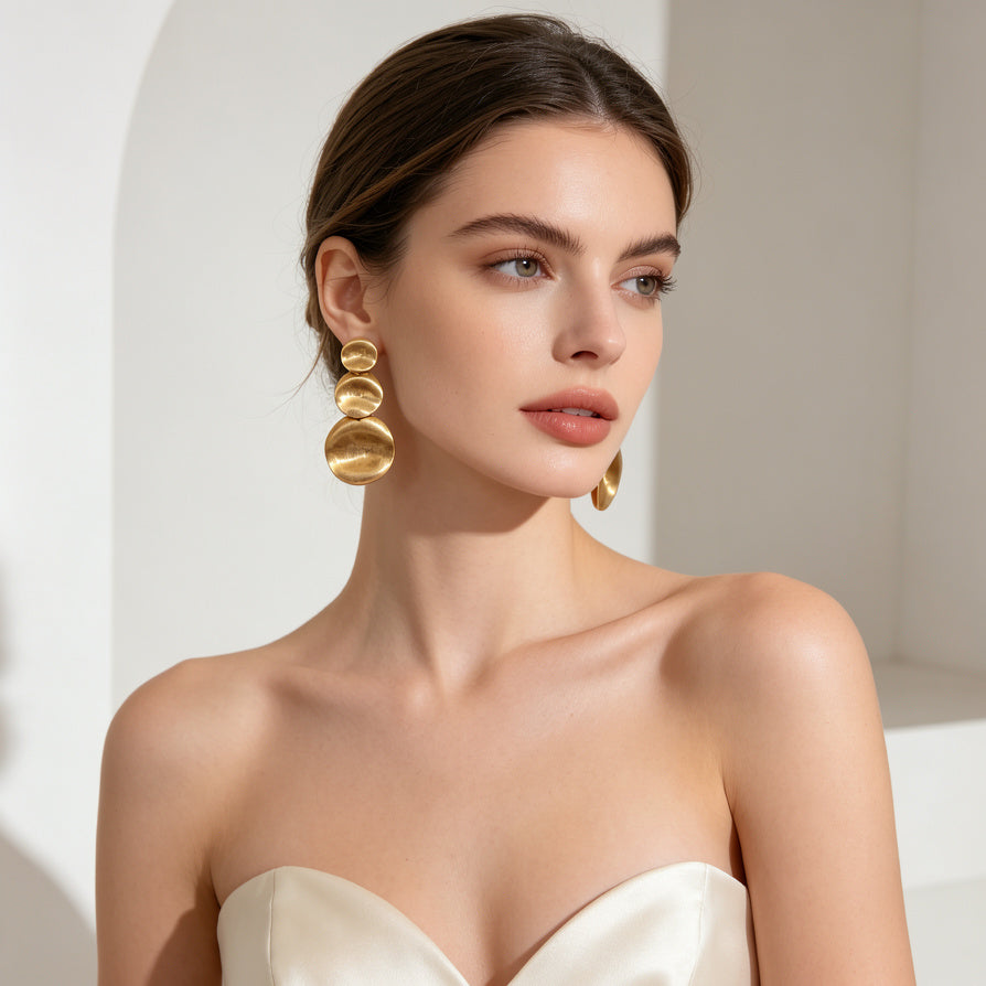 Joyas de Moda: Pendientes Colgantes de Oro Mate - Pedidos Mínimos Disponibles|JI JOYA