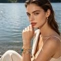 Pulsera cadena gruesa mezcla oro y plata, dijes sol, corazón, perla, piedra natural, accesorios mujer mayorista|JI JOYA