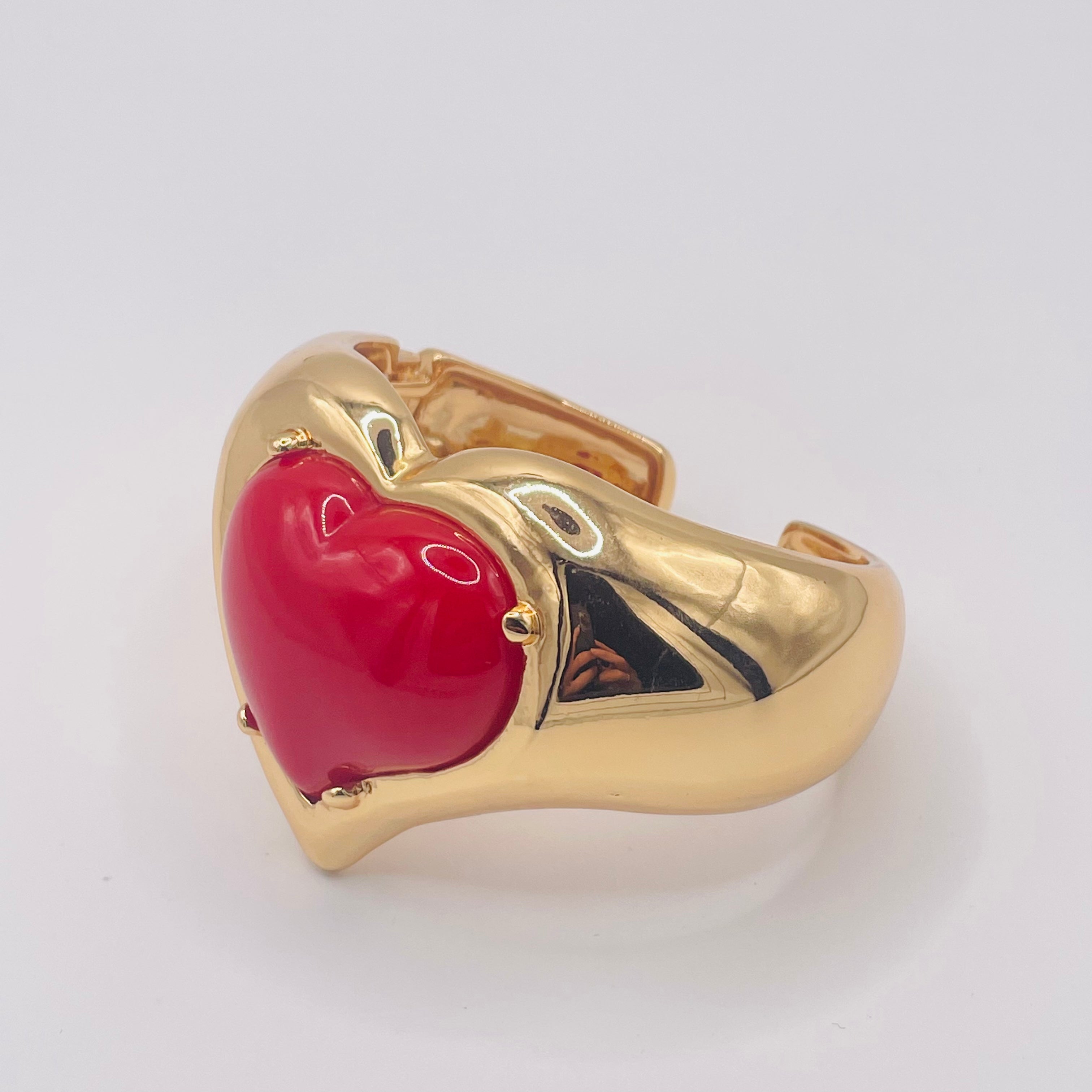 Brazalete Ajustable de Corazón Grande - Diseño Moderno en Zinc Aleación con Esmalte, 3 Colores, Venta al Por Mayor| JI JOYA