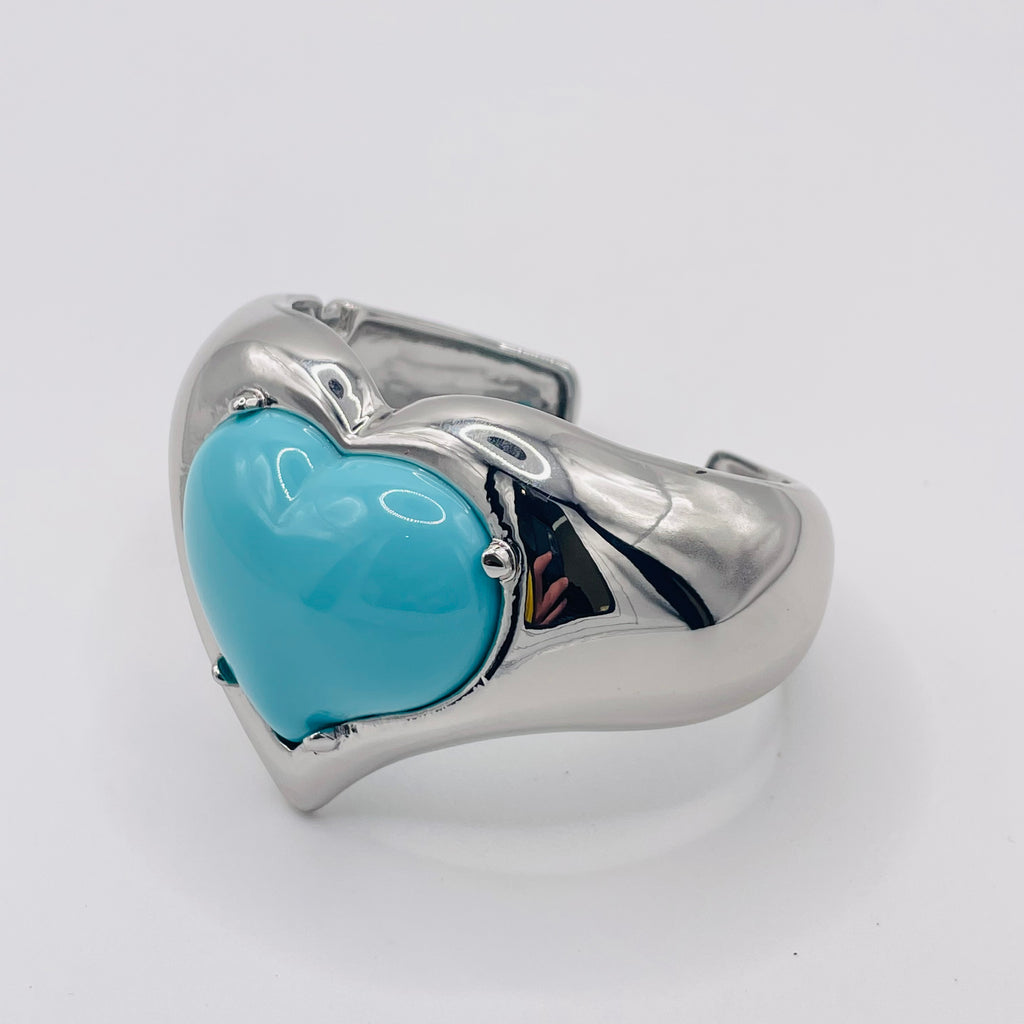 Brazalete Ajustable de Corazón Grande - Diseño Moderno en Zinc Aleación con Esmalte, 3 Colores, Venta al Por Mayor| JI JOYA