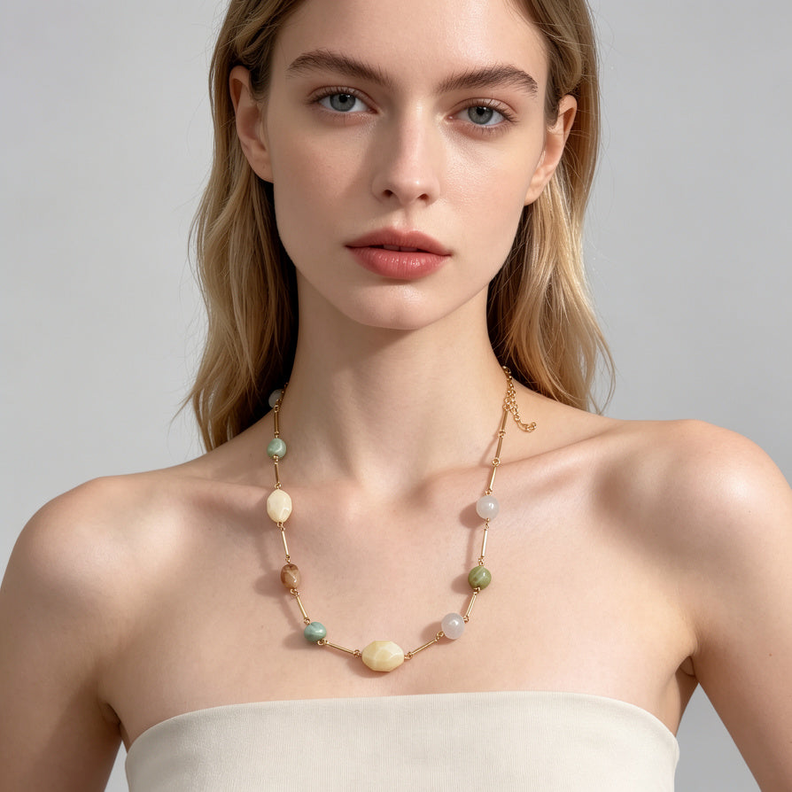JI JOYA VENTA AL POR MAYORCollar de Resina con Cadena Dorada, Diseño Moderno para Mujer - Venta al Por Mayor
