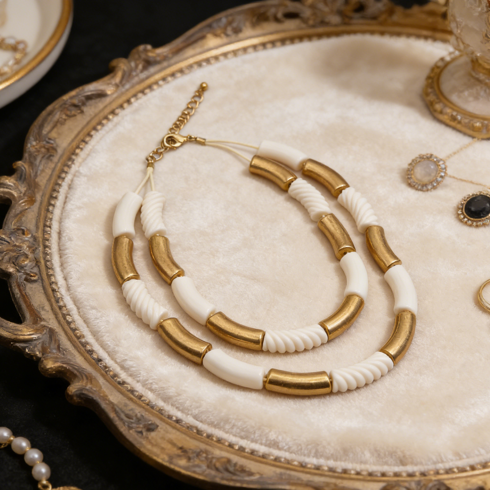Gargantilla bohemia de resina y oro en capas: joyería de verano con un toque especial
