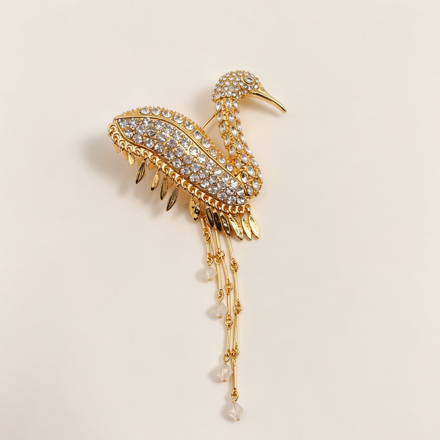 Broche Cisne con Colgantes de Cadena, Diseño Elegante con Circonias, Joyería al Por Mayor para Mujeres|JI JOYA