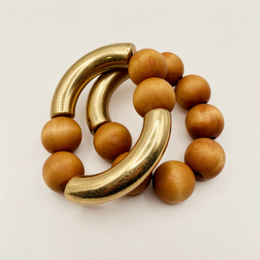 Pulsera de Madera Natural con Detalles Dorados - Mayorista | 2 Colores Disponibles|JI JOYA