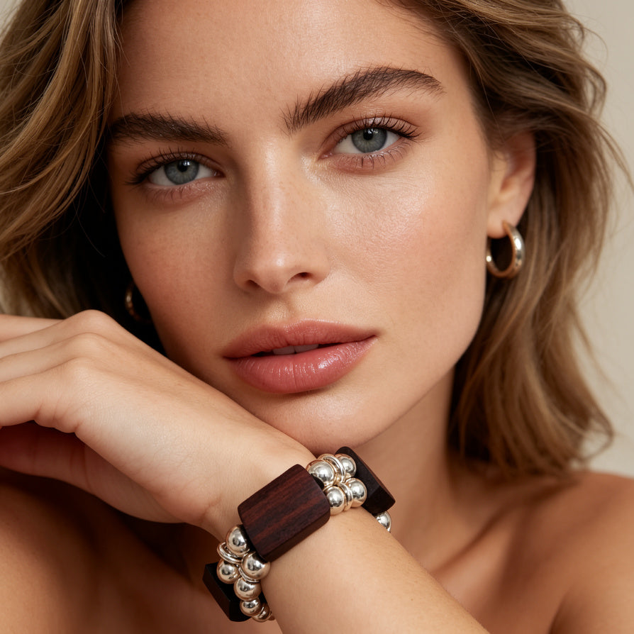 Pulsera de Madera y Metal: Joyería Versátil para Mujer|JI JOYA