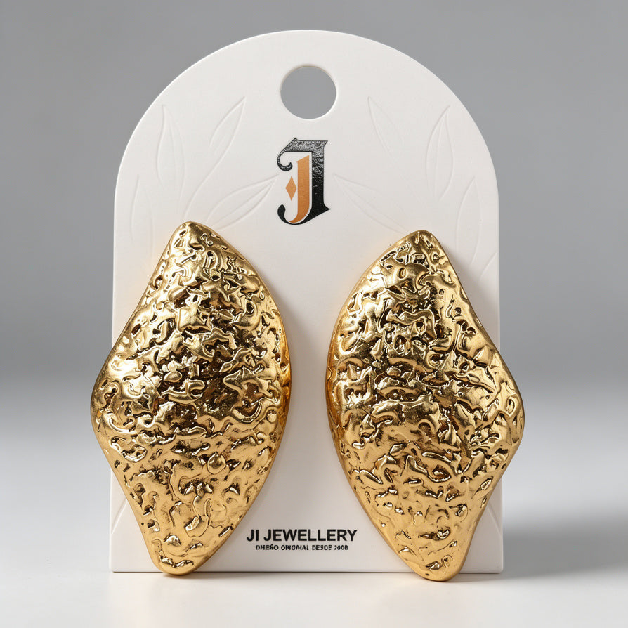 Pendientes de Declaración Dorados Texturizados | Joyería Mayorista para Mujer|JI JOYA