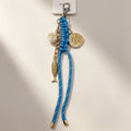 Llavero de Cuerda Azul con Dijes de Pez y Concha - Accesorio de Moda para Bolsos, Mayorista|JI JOYA