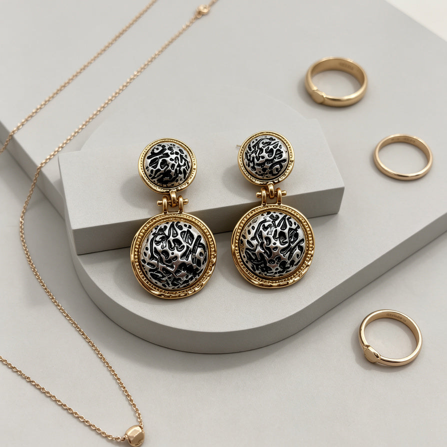 Pendientes Árabes Vintage Moneda, Bisutería de Aleación de Zinc de Moda Mayorista, Pendientes Doble Círculo Lujo para Mujer|JI JOYA