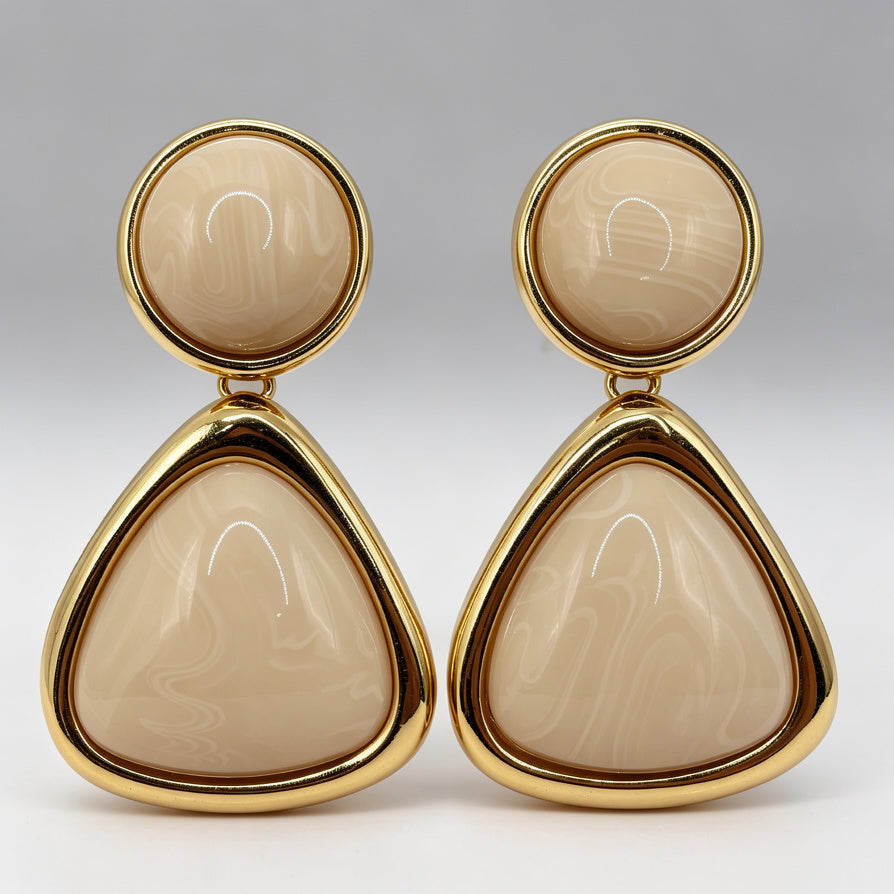 Pendientes Geométricos Resina Mármol Dorados | Moda Elegante Mayorista Joyería Mujer|JI JOYA