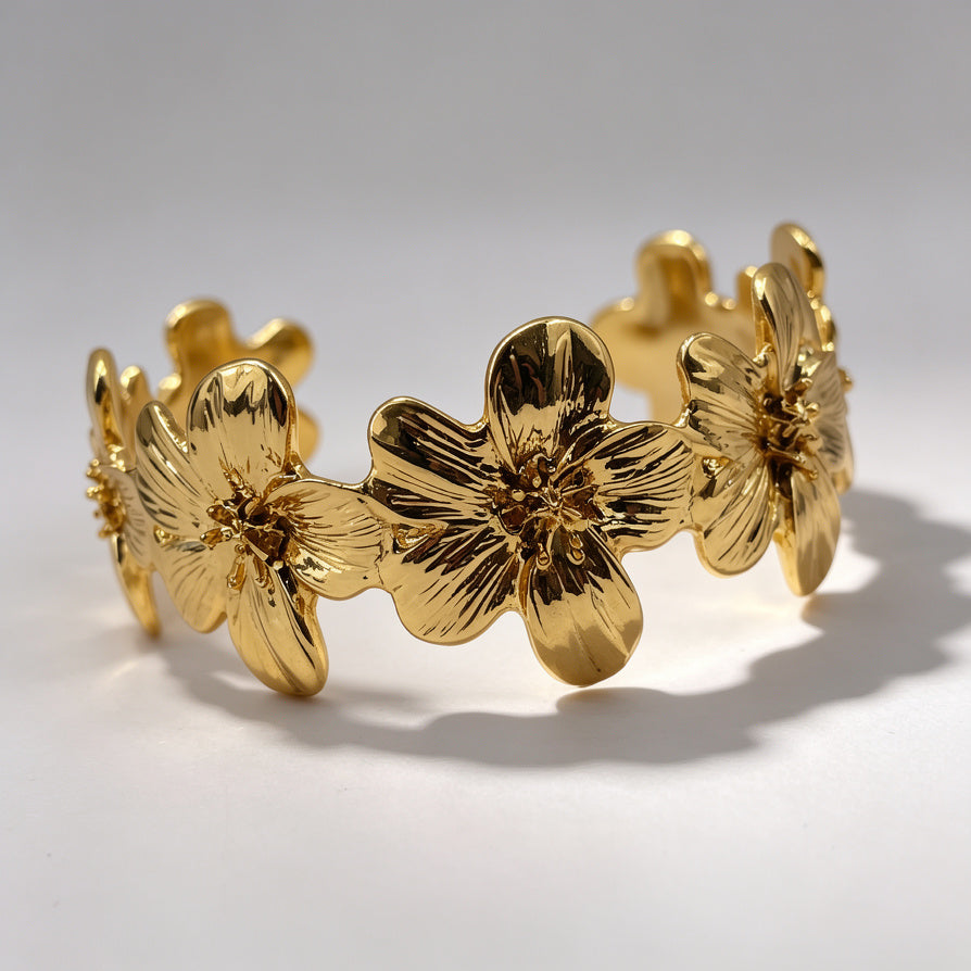 Brazalete Ajustable de Flores 3D en Aleación | Dorado/Plata | Joyería de Moda Mayorista para Mujer|JI JOYA