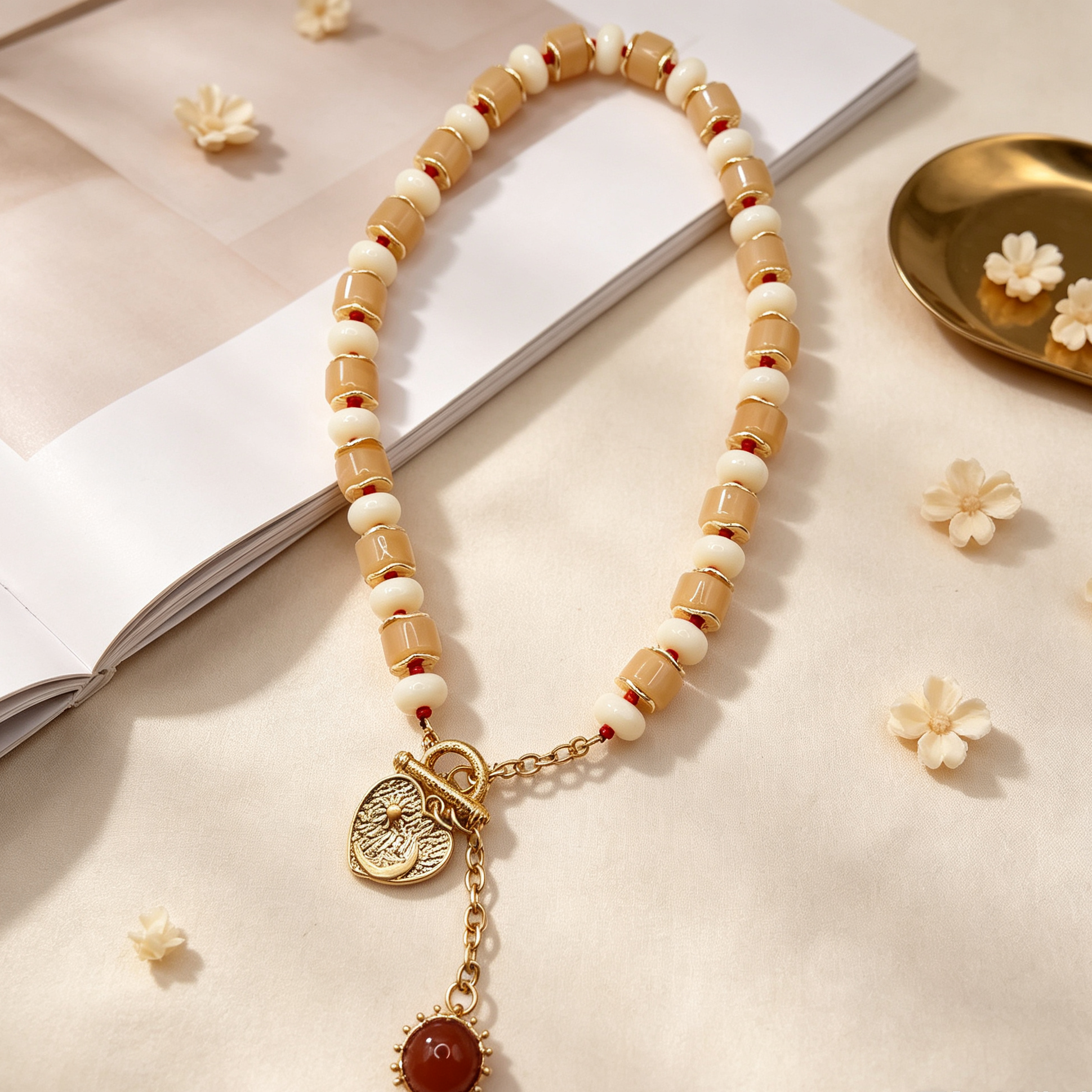 Collar de cuentas vintage con dije corazón, accesorios de moda al por mayor para mujer|JI JOYA