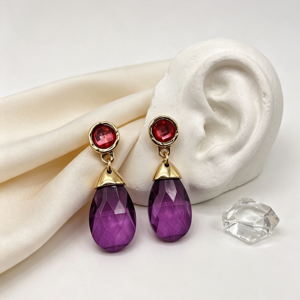 Pendientes colgantes con piedra facetada | Lote para tiendas y distribuidores|JI JOYA