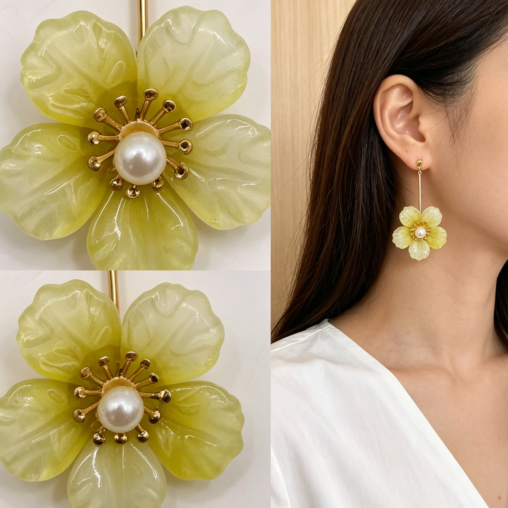 Pendientes Flor Colores Surtidos Mayorista, Pendientes Largos de Resina con Perla Artificial, Joyería Moda Floral al Por Mayor para Tiendas|JI JOYA