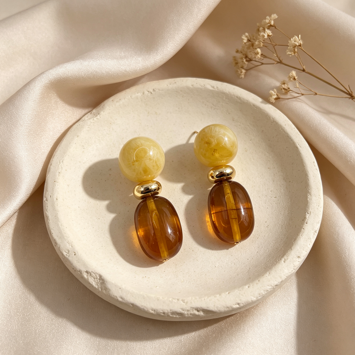Pendientes colgantes de resina vintage, diseño bicolor, accesorios de moda al por mayor|JI JOYA