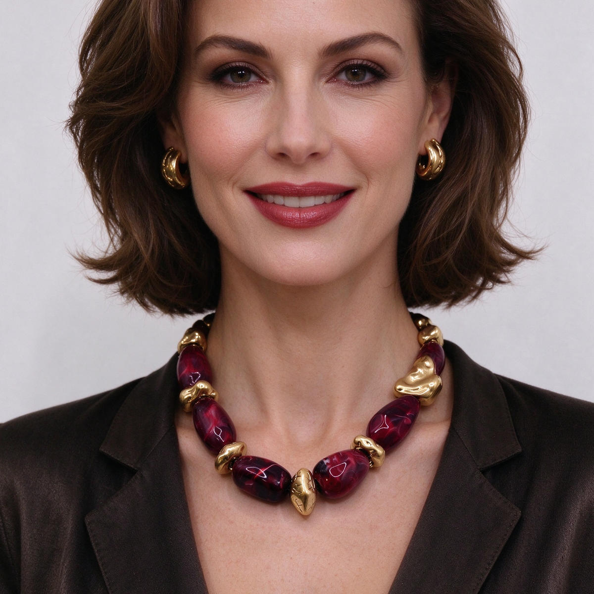 Collar de cuentas rojo bordeaux con separadores dorados, diseño irregular, venta al por mayor para joyería de moda|JI JOYA
