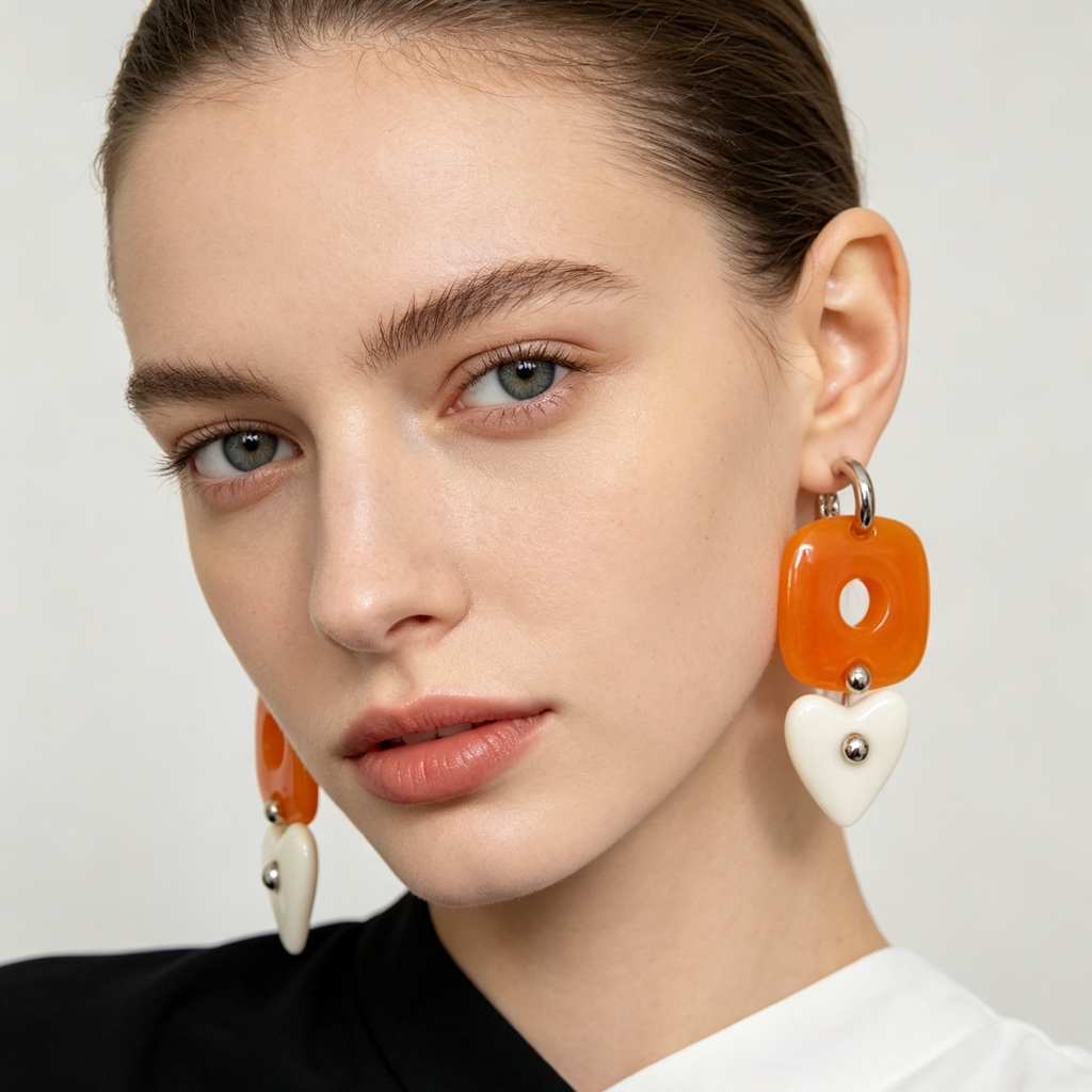 Pendientes de resina cuadrada con corazón, aretes colgantes retro, accesorios de moda al por mayor|JI JOYA