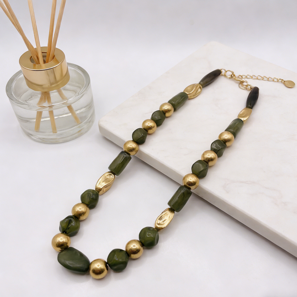 Collar vintage de cuentas en capas | Gargantilla llamativa dorada y crema