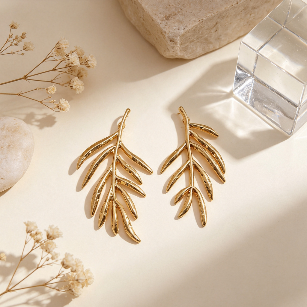 Pendientes Hoja Dorada Estilo Vintage | Joyería Mayorista|JI JOYA