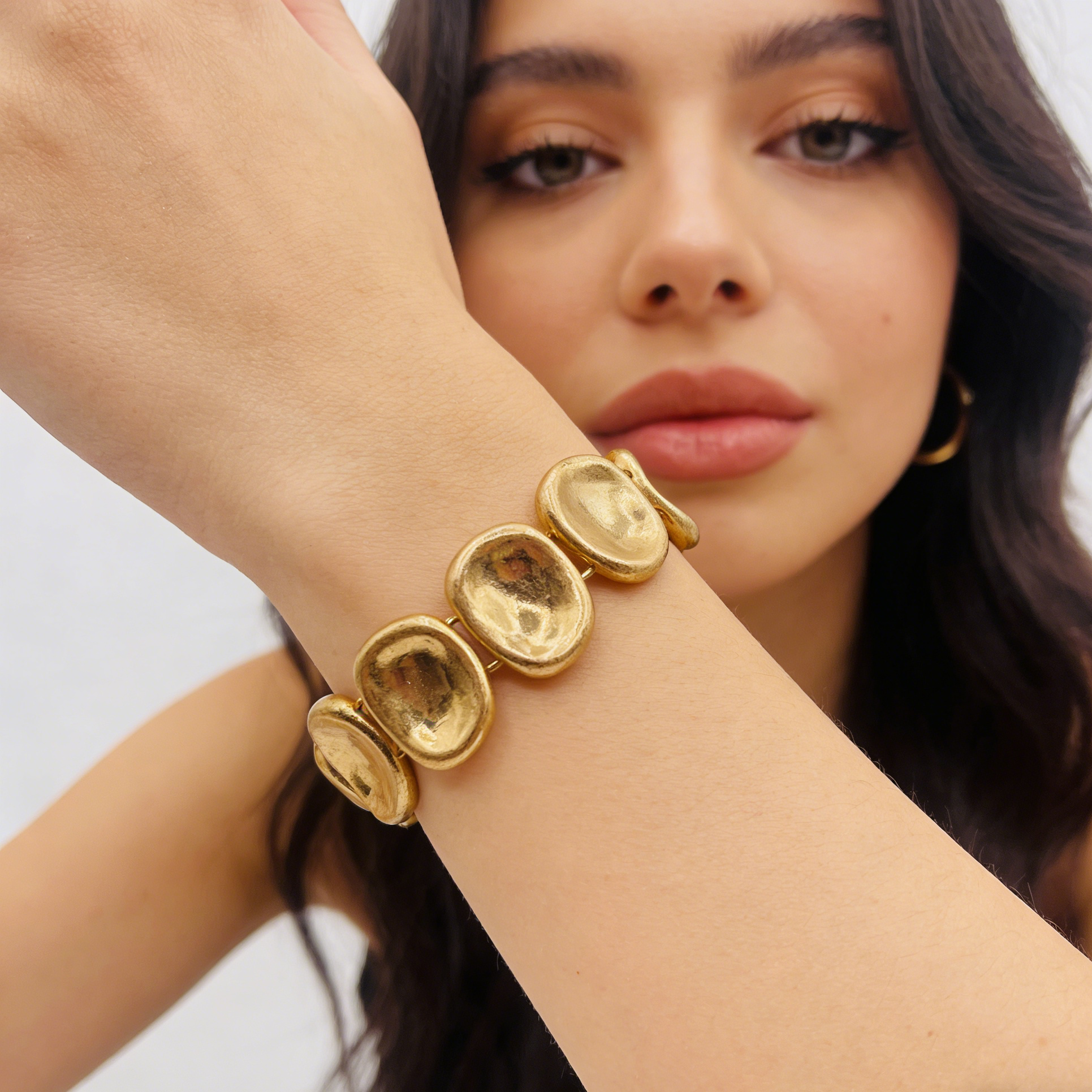 Conjunto de joyas con borlas de plata/dorado | Collar, pendientes y pulsera con disco grueso