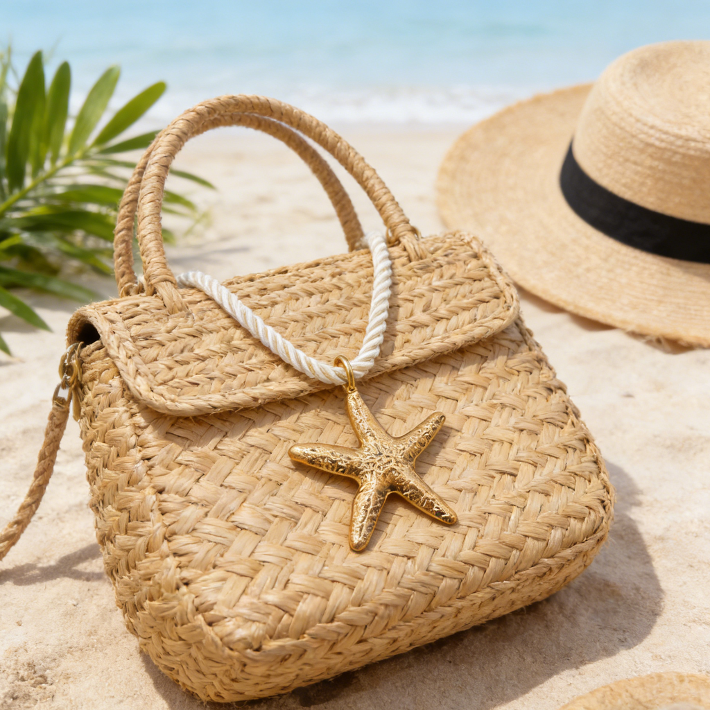 Collar de Cuerda con Dije de Estrella de Mar en Plata|Dorado