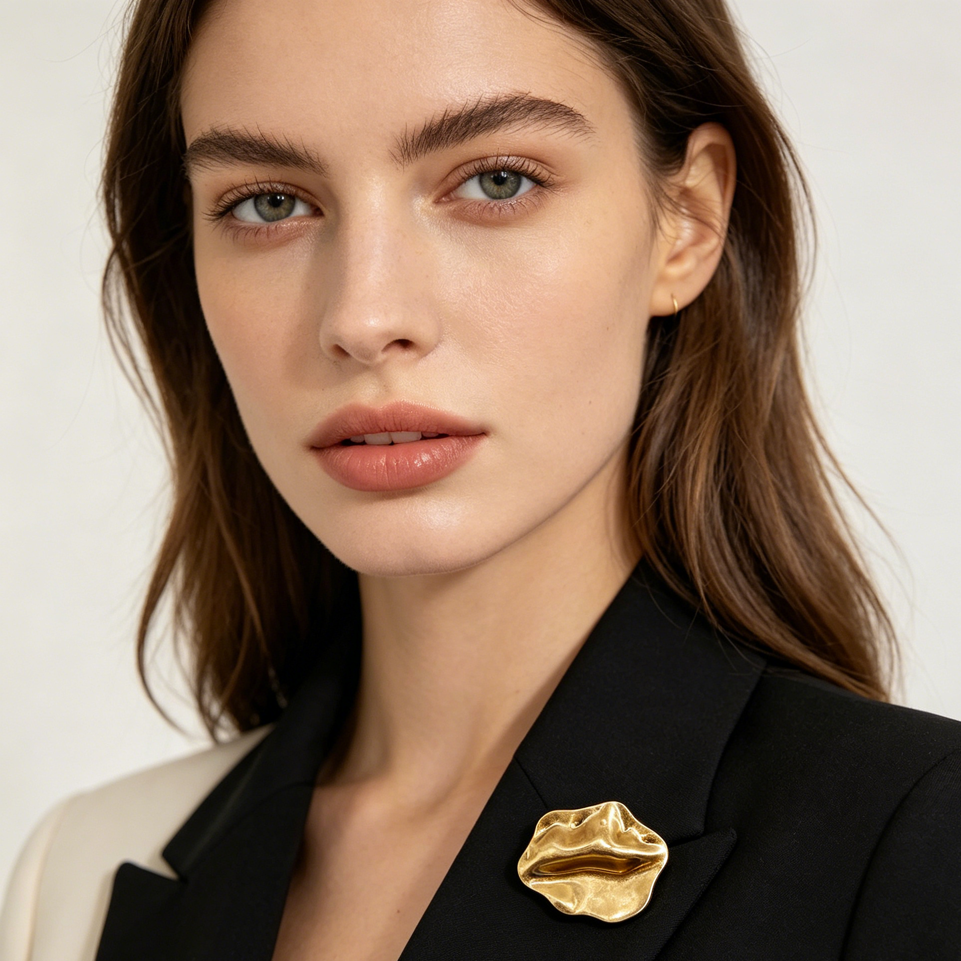 Broche en Forma de Labios Texturizados Dorados Vintage, Accesorio de Moda Minimalista para Mujer, Venta al Por Mayor|JI JOYA