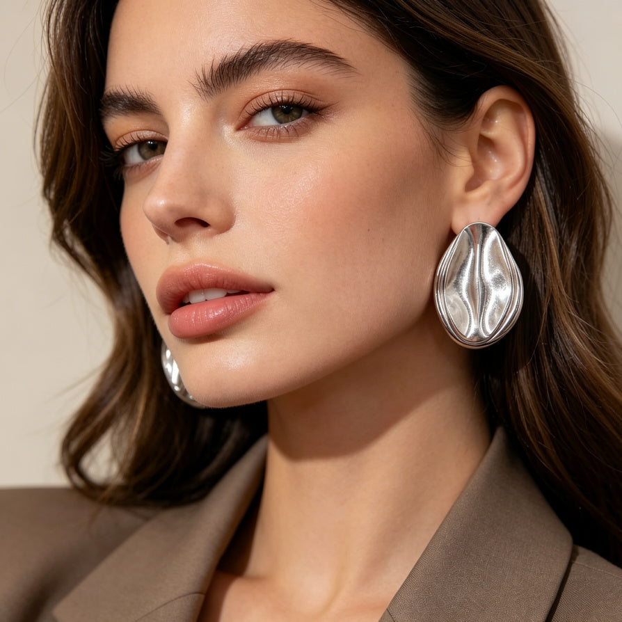 Pendientes de Gota Metálicos Grandes | Dorado y Plata | Venta al Por Mayor para Revendedores|JI JOYA