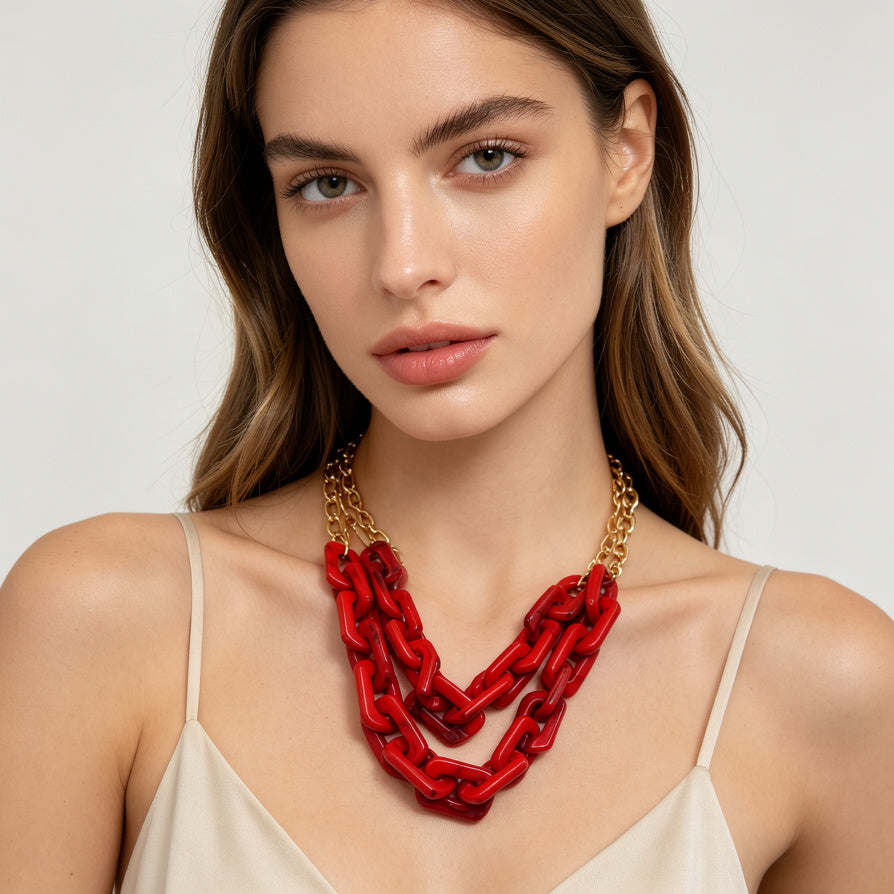 Collar de Cadena de Resina Gruesa al Por Mayor | Diseño Doble Capa, Ajustable, Joyería de Moda para Mujer|JI JOYA
