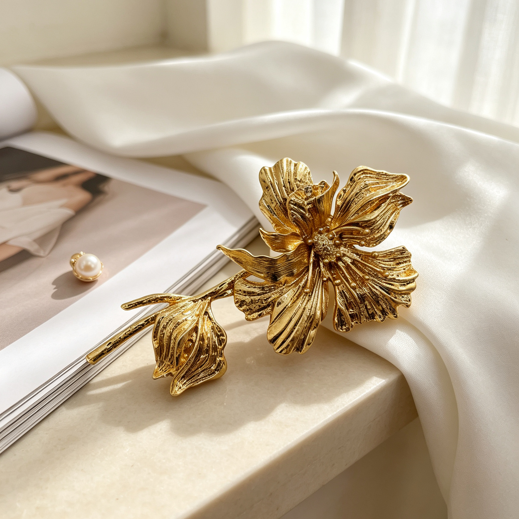 Broche Flor Dorado de Metal, Diseño Vintage Elegante, Accesorio de Moda al Por Mayor|JI JOYA
