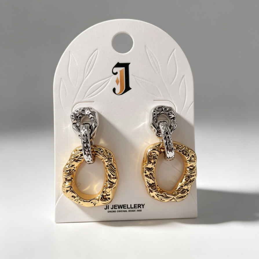 Pendientes Colgantes Geométricos Irregulares en Dos Tonos - Bisutería al Por Mayor|JI JOYA