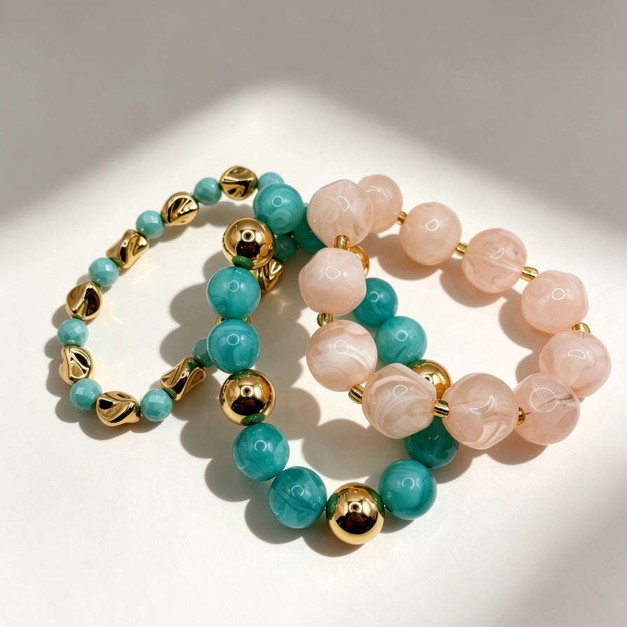 Pulseras de Bolas de Resina - Colección 4 Colores, Diseño Premium para Mujer, Venta al Por Mayor|JI JOYA