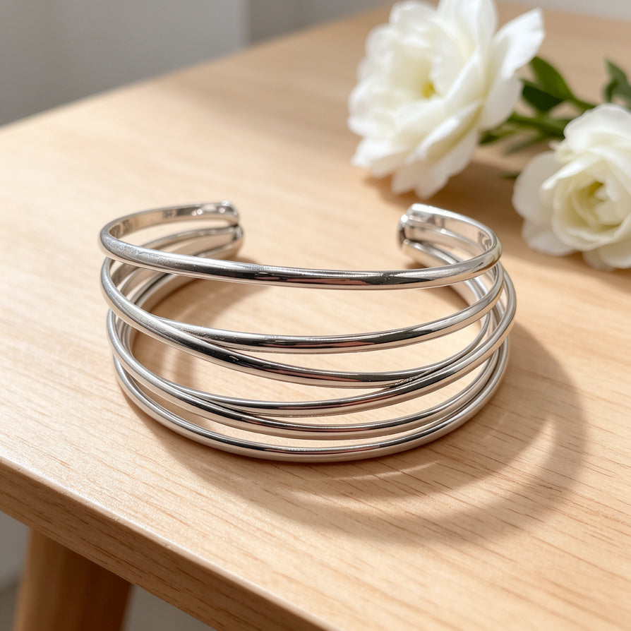 Pulsera de Ajuste Abierto de 5 Bandas | Diseño Minimalista Elegante | Joyería de Moda para Mujer | Mayorista de Accesorios de Zinc Aleación|JI JOYA