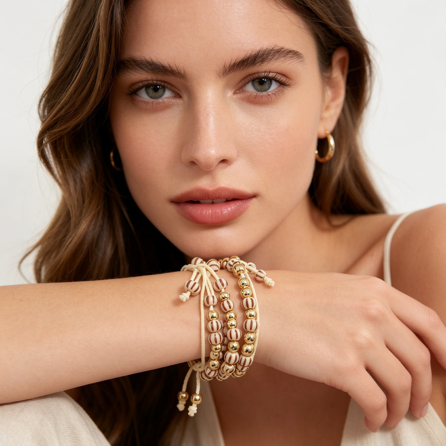 Pulseras de Cuentas Rayadas Doradas al Por Mayor | JI JOYA Bisutería de Moda al Por Mayor