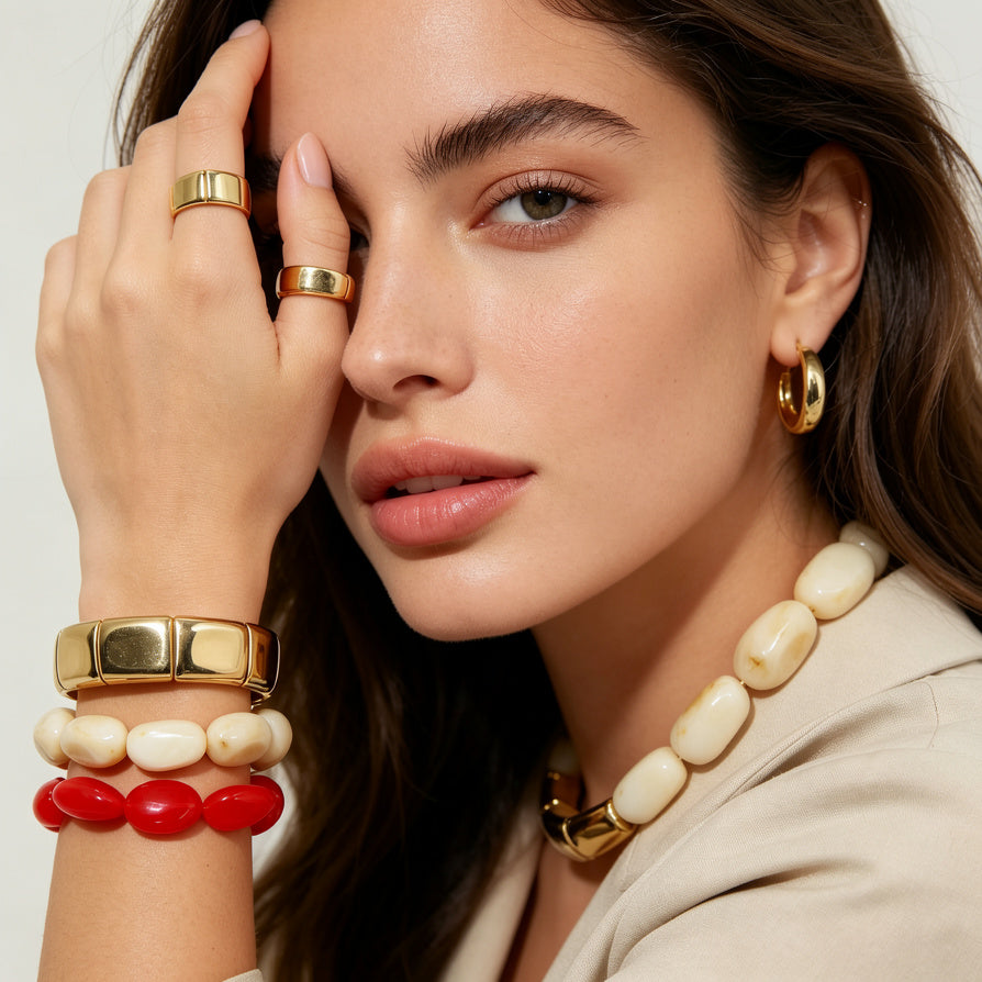 Pulseras de Resina y Metal Dorado al Por Mayor | Diseño Minimalista 2 Colores|JI JOYA