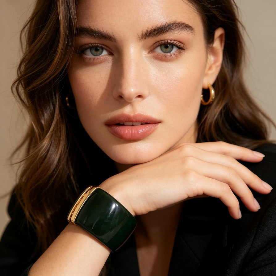 Brazalete Ancho Resina con Cierre Dorado | Pulsera Elegante Mayorista para Joyerí|JI JOYA