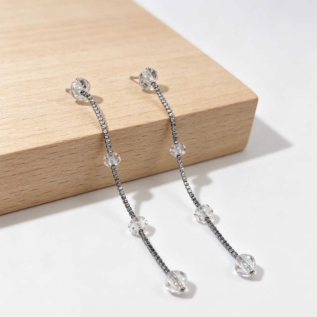 Pendientes largos de cristal con pavé de zirconia, estilo minimalista al por mayor|JI JOYA
