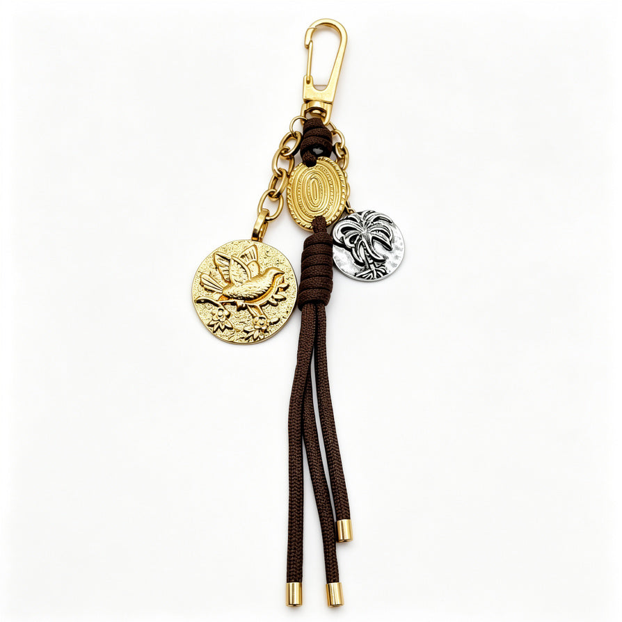 Llavero de Metal con Colgantes y Borla - Diseño Boho Tropical para Mayoristas|JI JOYA