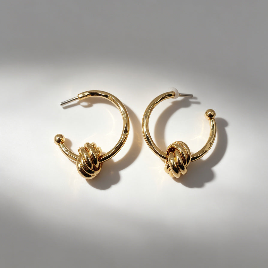 Pendientes Hoop de Nudo Elegantes - Estilo Minimalista y de Lujo | Venta al Por Mayor|JI JOYA