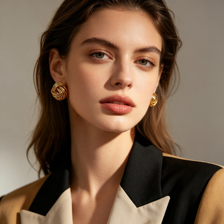 Pendientes de Nudo Metálico Geométrico - Oro/Plata, Joyería de Moda para Mujeres, Al Por Mayor