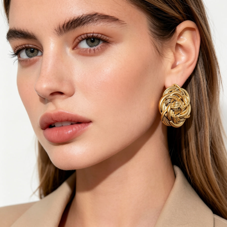 Pendientes Vintage Dorados en Forma de Rosa | Joyería de Zinc para Mayoristas|JI JOYA