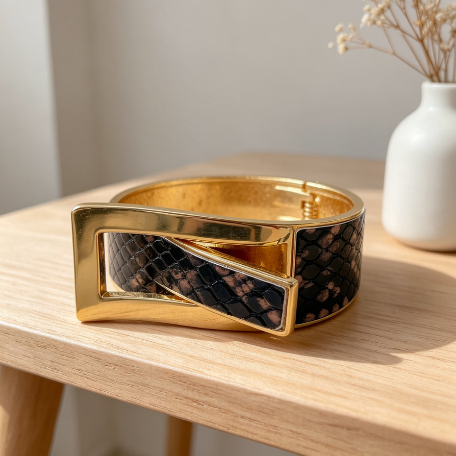 Pulsera de hebilla de aleación de zinc con acabado dorado- Diseño moderno al por mayor|JI JOYA