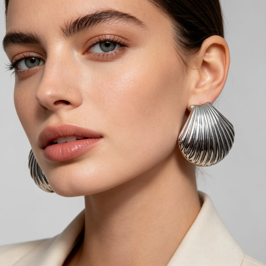 Aretes de Concha Dorada y Plateada | Mayorista | Joyería de Zinc Resistente al Desvanecimiento para Mujer|JI JOYA