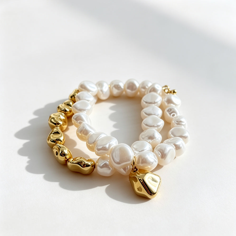 Pulsera de Perlas Barrocas Irregulares con Detalles Metálicos | Joyería de Moda Mayorista para Mujer|JI JOYA