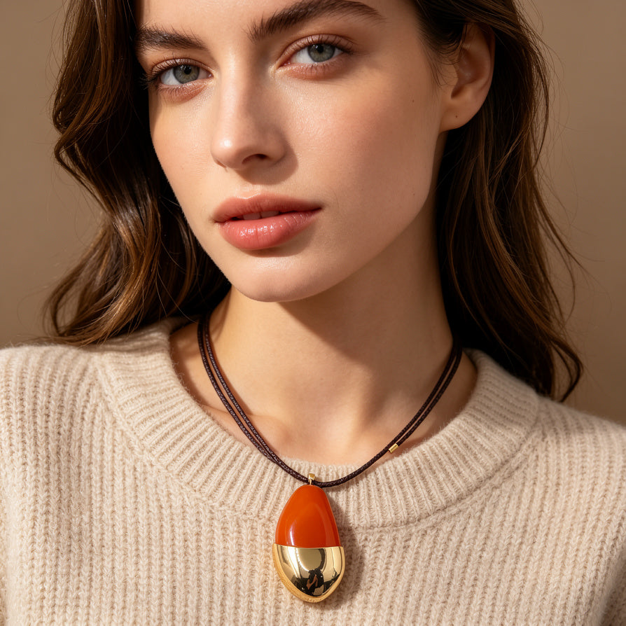 Collar Colgante Gota Piedra Natural con Baño de Oro - Mayorista OEM/ODM|JI JOYA