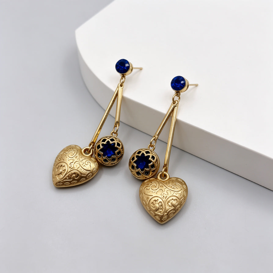 Pendientes Colgantes de Corazón Vintage con Cristal de Color, Accesorios de Moda al Por Mayor| JI JOYA