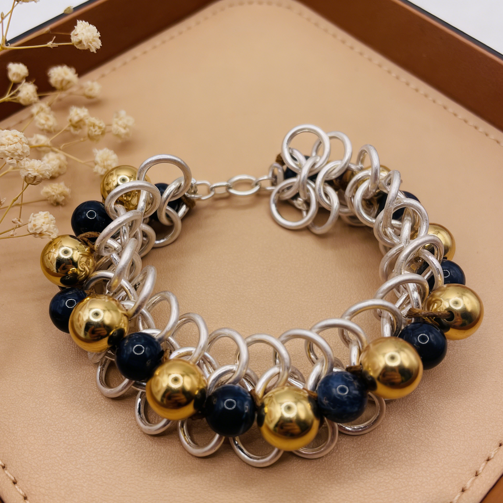 Collar de cadena bicolor de lapislázuli: joyería de lujo para mujer